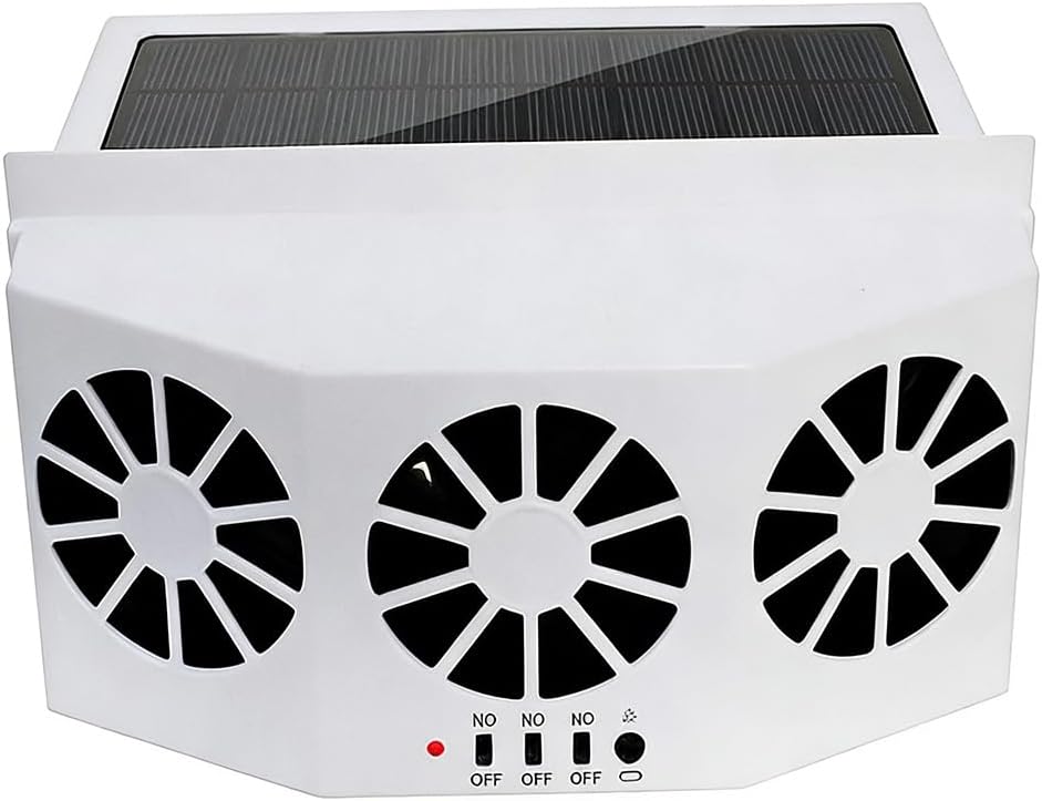 Solar Car Exhaust Fan 3 Exhaust Ports, Car Radiator Fan, Car Energy Saving Air Vent Radiatorfor General Types of Cars, Air Purifiers 2W ABS(White)