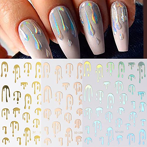 8 Sheets Halloween Blood Nail Art Stickers Self-Adhesive Nail Art Supplies Gold Heart Nail Decals Abstract Water Drop Design Nail Charms 3D Holographic Nail Stickers For Women Holiday Nail Decorations #TOP6