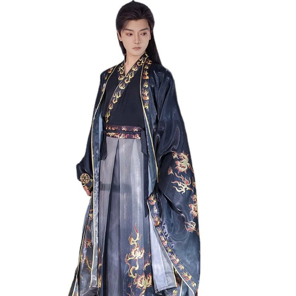 Chiński tradycyjny kostium Hanfu Dress, chińska od Męska koszula Hanfu w stylu Jin w stylu chińskim Wei Jin ze spódnicą Ru z dużymi rękawami(Red,Medium)