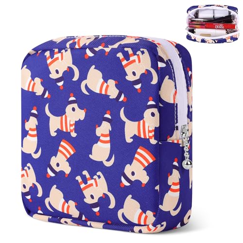 Image of Likesing 5.1 inch Mini Makeup Bag for Purse, Nylon Small Makeup Pouch Travel Cosmetic Make up Bags for Women Girls, Cute Preppy Mini Toiletry Bag Coin Pouch Period Bag(N0902 Blue)