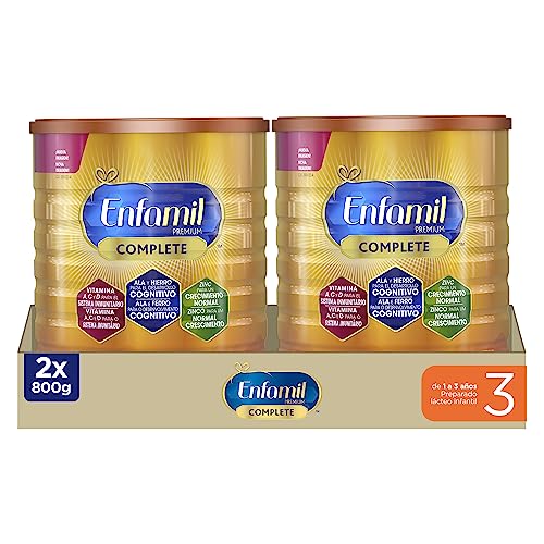 Enfamil Premium Complete 3 Pack Mensual - Preparado Lácteo Infantil de Crecimiento para Lactantes Niños de 1 a 3 Años, 800 gr - Pack de 2 Latas