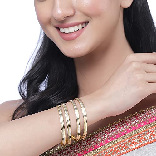 Set of 4 Silver Line 2.4 Plated Dual Toned Classic Bangles
