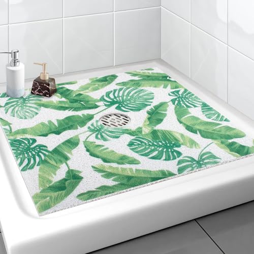 Square Shower Mat, Yonala 24 x 24 Inch Stylish Non Slip Shower Mats for Inside Shower with Central Drain Hole, Soft Trimmable PVC Loofah Anti Slip Shower Mat for Walk in Shower Stall, Quick Drying by Yonala - Used condition - US$16.68