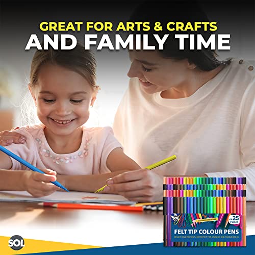 SOL 100 Felt Tips Colouring Pens for Adults & Kids Felt Tip Pens for Children Drawing Coloured Pens Felt Pens, Colouring Pens for Kids Coloured Markers Pack Felt Tip Pens for Adults Colouring Book - Image 3