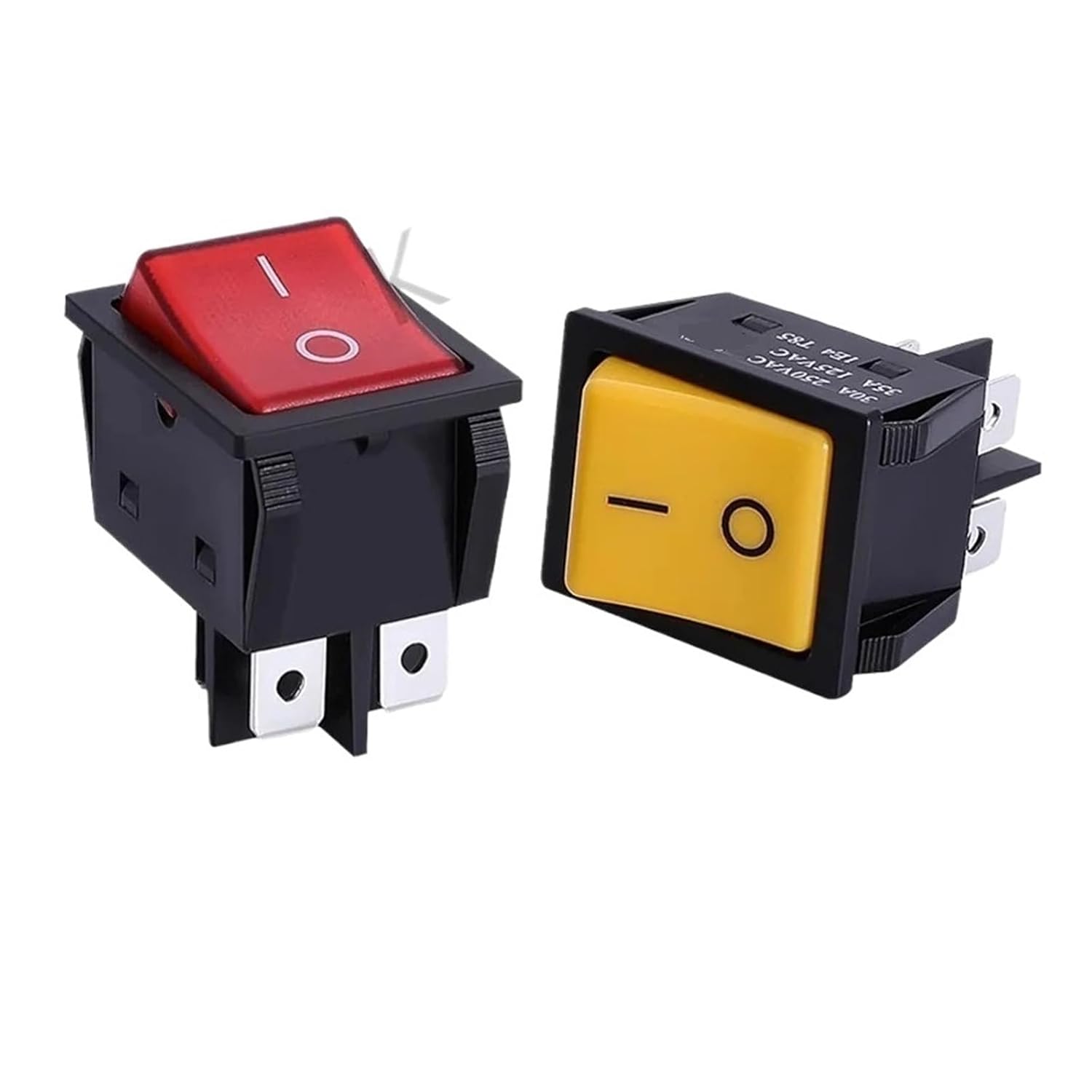 50pcs, Rocker Power Pushbutton Switch, High Current, On/Off, Soldering Iron, KCD4, Silver Point, 30/35A 250/125V AC(2position 4PIN Black,16A)