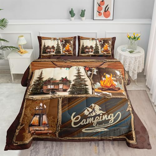 Smell Sunshine Camping Cabin Comforter Set for Kids Teens,Outdoor Adventure
