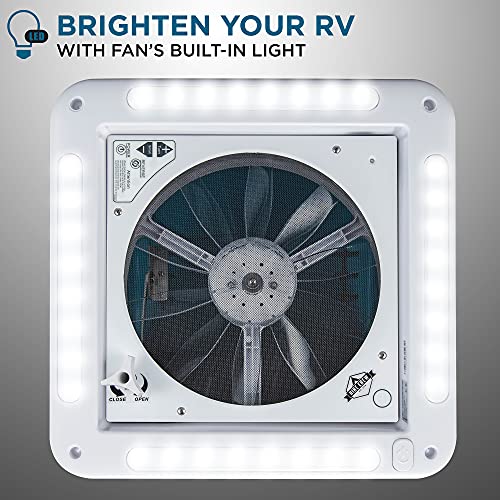 Hike Crew 14” Rv Roof Vent Fan W/Led Light | 12V 6-Speed Intake & Exhaust Camper Fan | Manual Open/Close | Includes Screws & Garnish | Smoked Lid #TOP2