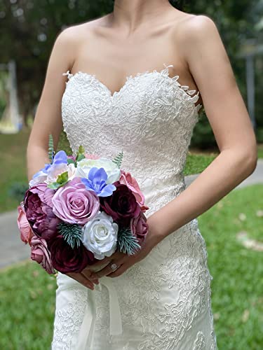 Zooeyroose Artificial Flowers Combo Dusty Pink & Purple Gradual Change Fake Silk Foam Flower For Wedding Bouquets Baby Shower Cake Diy Centerpieces Arrangements Table Chair Candle Holder Decorations #TOP5