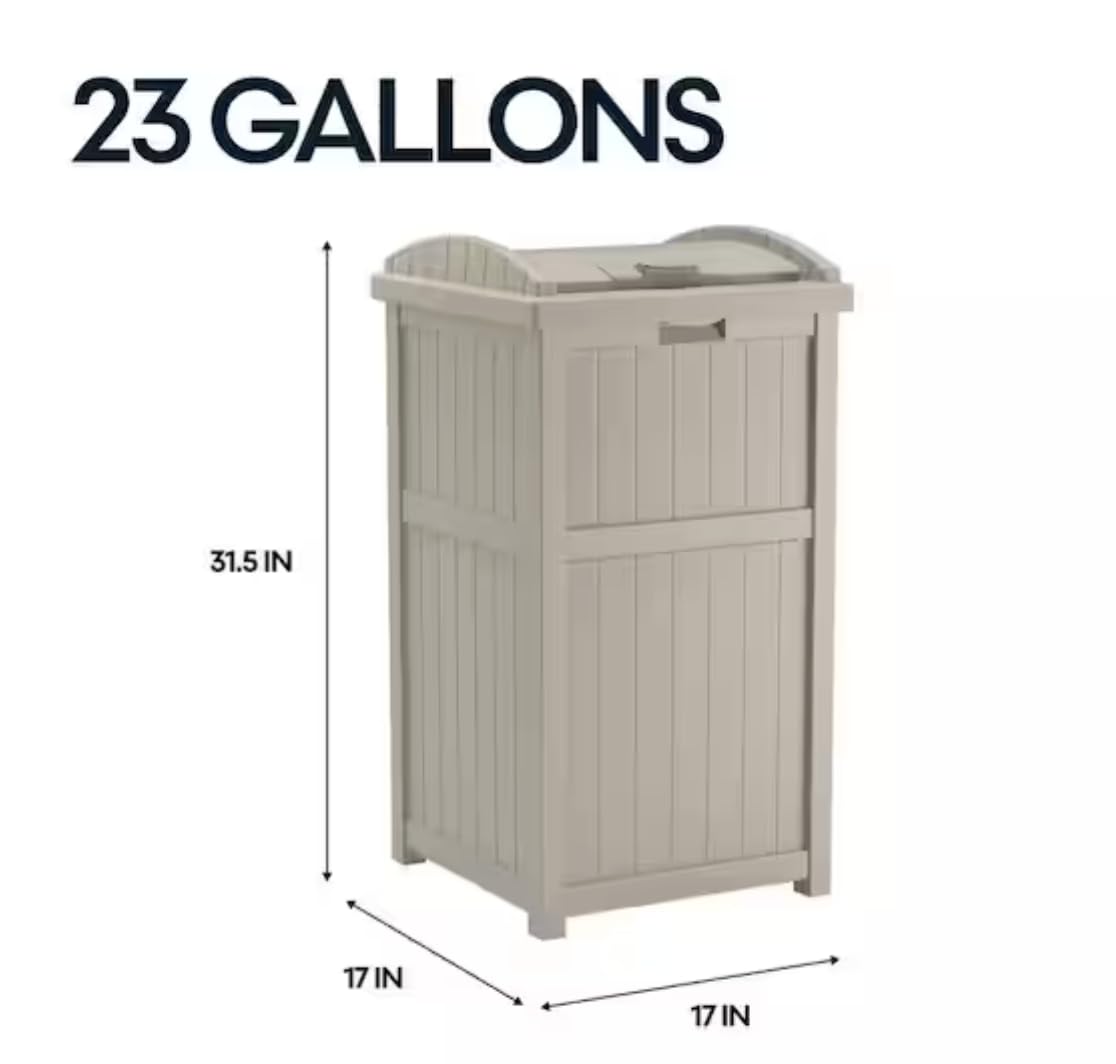 30 Gallon Outdoor Trash Can with Lid in Beige EM37033