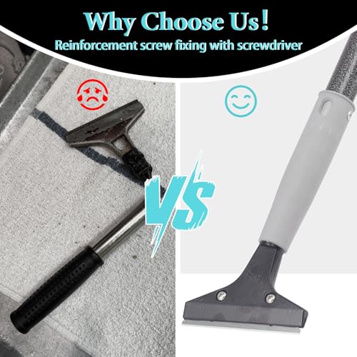 Frebuta Floor Scraper Heavy Duty Long Handle,61in 4" Razor Blade Floor Scraper Adjustable with 10PCS Extra Metal Blades Paint Scraper for Cleaning Stickers Gum Glass Wall Tile Linoleum Stove Top by Frebuta - Used condition - Image 5