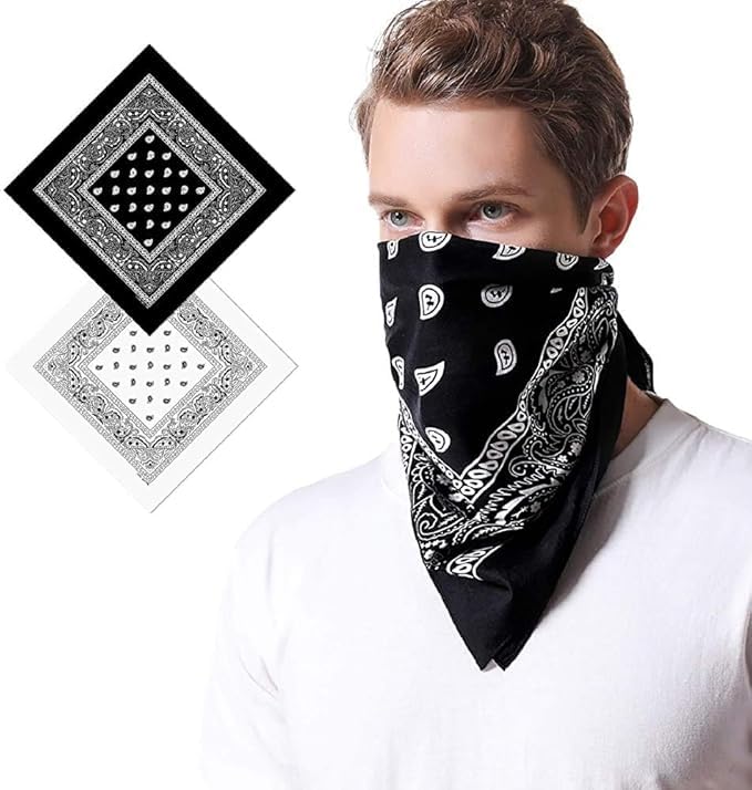 100% Cotton Bandana Headwear – Black & White Multipurpose Head Wrap, Headband, Handkerchief, Face Cover & Cycling Scarf for Men & Women, Outdoor, Sports & Riding (Pack of 2)-picture-32