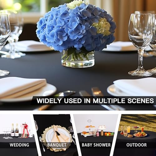Image of Fixwal 4 Pack 60 Inch Round Tablecloth, Fitted Spandex Round Table Cloths - Washable Black Stretchable Table Cover, Elastic Fabric for Wedding, Party, Restaurant, Christmas, Thanksgiving