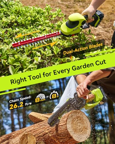 Image of Supstable 3-in-1 Cordless Mini Chainsaw & Hedge Trimmer Combo, 8 Inch Mini Chainsaw with Grass Shear, 800W Brushless Motor, 2x4000mAh Batteries, Garden Tool Set for Tree Trimming & Lawn Care