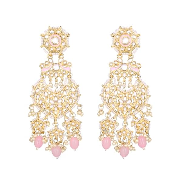 Gehena by Estele Gold Plated Gorgeous Drop Earrings with Kundan Beads for Girls/Women