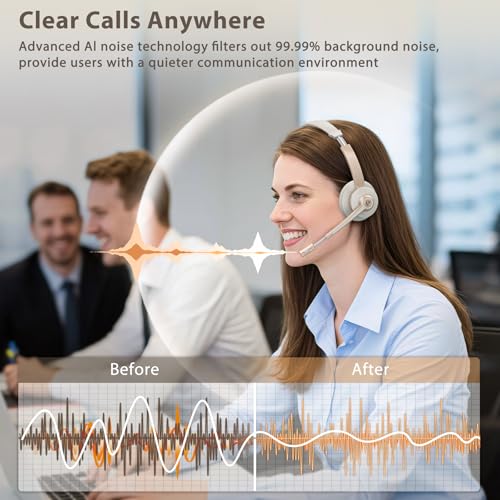 Vonztek Wireless Headset with Microphone, Bluetooth Headset with Mic AI Noise Canceling & USB Dongle, Wireless Headphones with Mic Mute & Charge Dock for Work PC Computer Phone Office Teams Call by Vonztek - Image 5