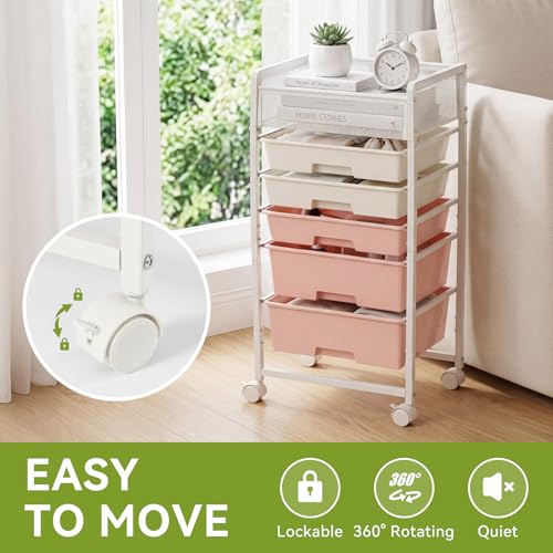 Stylish Rolling Craft Cart with 5 Drawers, Craft Cart with Wheels, Art Cart Organizer and Storage, Rolling Utility Cart with Handles for Organizing Crafts, Yarn, Toys, School Supplies, etc by Fnova - Image 3