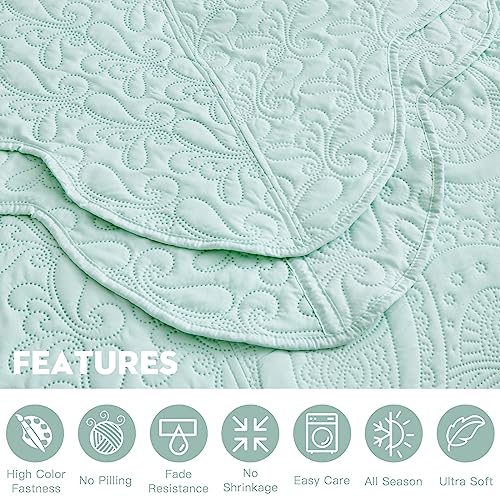 Image of Oversized King Bedspread, Ultrasonic Lightweight Bedding Cover, Paisley Pattern, Reversible, 5 Piece, 100% Microfiber, Skylight