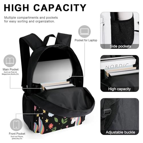 AMRANDOM Backpack for Women Men 3Pcs Backpack with Lunch Box Cute Unicorns Bookbag4