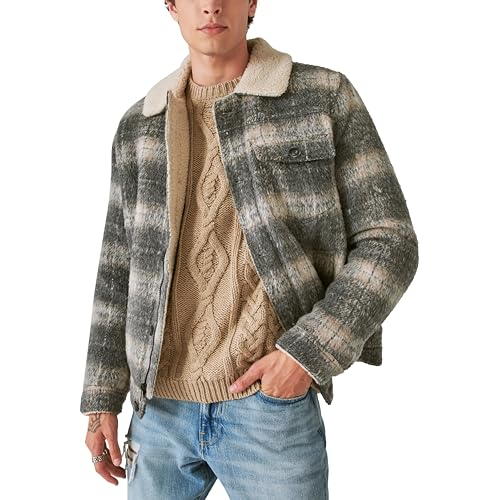 Image of Lucky Brand Mens Men's Plaid Faux Shearling Lined Trucker Jacket