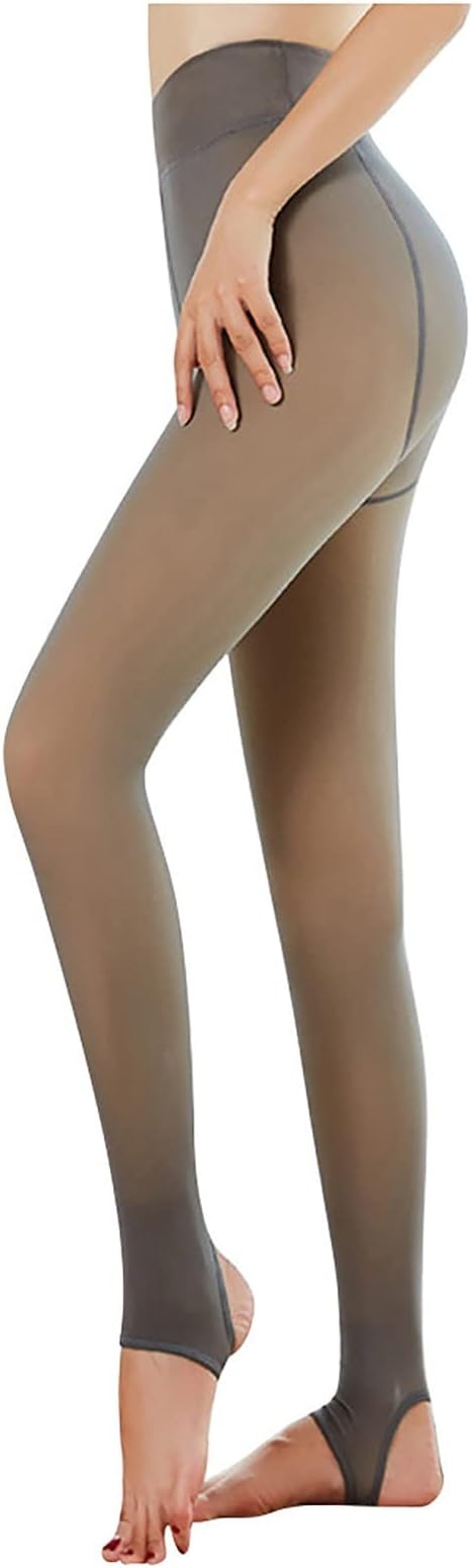 routinfly Winter Fake Translucent Pantyhose Women Thermal Tights Plus Size Fleece Lined Warm Leggings Meat Bottoming Stockings