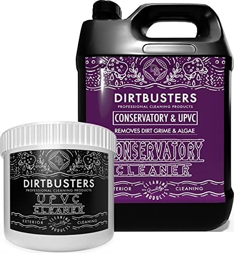 Dirtbusters UPVC PVCU Cleaner Restorer Paste & Conservatory Cleaner Solution For Roofs, Clean & Restore Roofing, Panels, Doors, Window Frame, Facias, PVC & Plastic (5L & 500g)