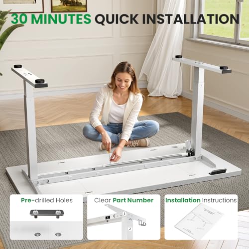 Image of Electric Standing Desk Adjustable - 60x28 Inch Sit Stand Desk with 1 Inch Thick Tabletop, Double Beam Frame, 3 Memory Height Adjustment, Cable Management for Home Office