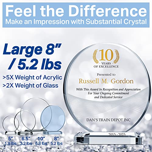 Personalized Crystal Circle Employee Years Of Service Award Plaque, Customized With Employee & Company Name, Service Period, Unique Corporate Service Award For 5, 10, 15 Work Anniversary (L - 8") #TOP1