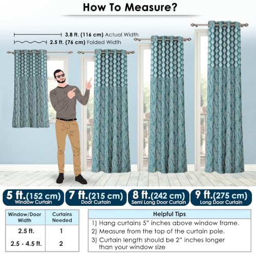 Image of Door Curtains 8 Feet Pack of 2, Damask, Blue & White