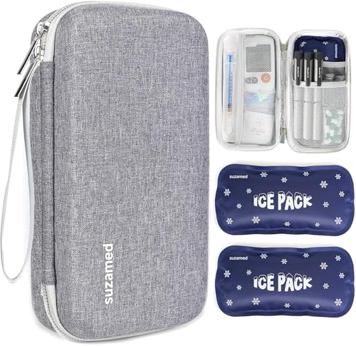 Image of Insulin Cooler Travel Case, 2x150g Ice Pack TSA Approved, Grey | EVA Insulation Travel Medicine Kit for 1-5 Pens & Diabetic Supplies, Diabetes Care, Portable Handle for Daily Use & Trip