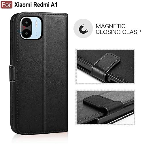 Image of CEDO Flip Cover for Redmi A1 / Redmi A2 (4G) | Leather Finish | Inside Pockets & Inbuilt Stand | Shockproof Wallet Style Magnetic Closure Back Case Flipcover (Black)
