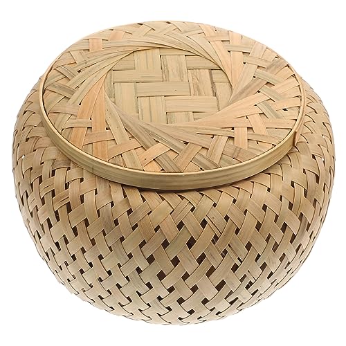 KICHOUSE Woven Storage Basket with Lid Multi Function Organizer for Home Rustic Design for Sundries Bread Eggs and Decor for Desktop and Kitchen Use