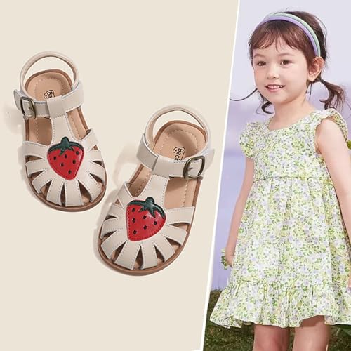Little Girls T-Strap Hook&Loop Clsoed-Toe Dress Strawberry Summer School Sandals2