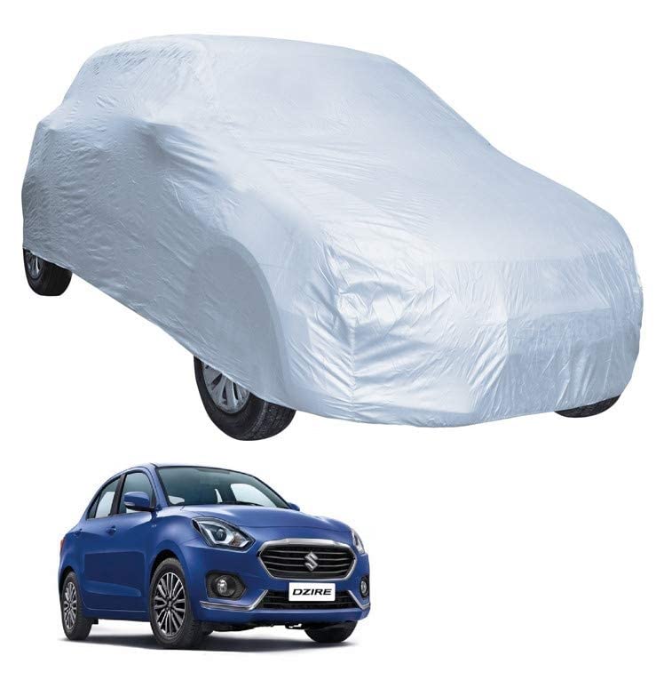 Image of Auto Hub Car Cover Compatible with Maruti Swift Dzire (Model : 2017-Till Date) with Weather Proof, Triple Stitched, Swift Dzire Car Cover- Plain Silver