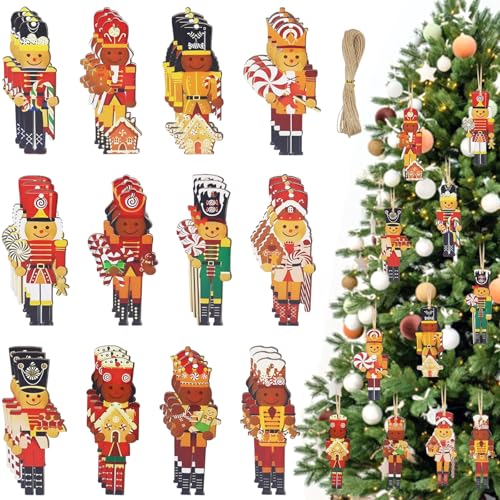 Giugio Weihnachtsanhänger Holz, 36 Stücke Nussknacker Holzanhänger...