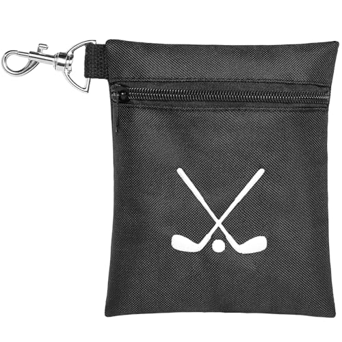 LeCorner Golf Tee Bag Waterproof Golf Ball Holder Pouch with Rotating Clip 6.9x5.4 Zipper Golf Ball Sack Portable Valuables Accessories Storage Bags for Men Women (Black)