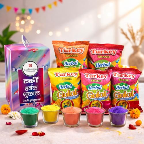 CraftVatika Natural Holi Gulal Colours Pack of 5 Holi Perfumed Colors 500g Organic Eco Kids Friendly Colors - 5 Vibrant Shades Non-Toxic Colors Rang Gulal for Holi Festival Celebrations