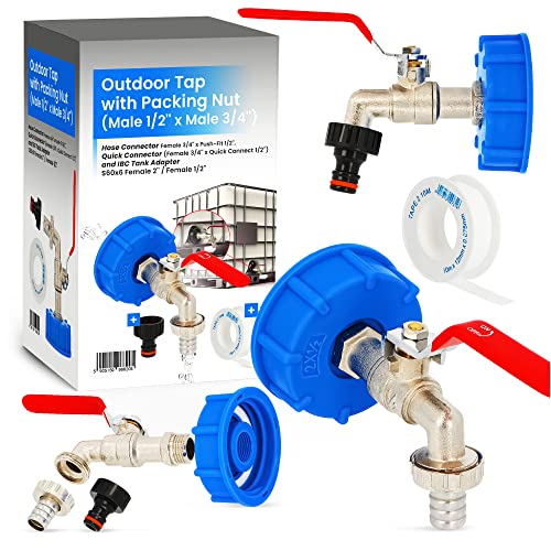 Rubinetto Cisterna dell'Acqua Piovana Raccordo Tubo Flessibile Connettore Rapido Adattatore Serbatoio Contenitore IBC 2 x 1/2 Rubinetti Giardino Serbatoi Valvola Scarico Sfera Barile Pioggia Ottone
