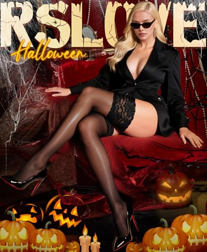 RSLOVE Women's Thigh High Stockings - Lace Top Stay Up Silky Semi Sheer Pantyhose Antiskid Silicone Black One Size - image 2