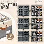 2 Pack Shoe Organizer for Closet, Adjustable Shoe Box Storage Containers, Large Foldable Shoe Bins with Clear Cover, Space Saving Shoes Holder with 4 Handles, Fits 16-32 Pairs, Beige - Image 2
