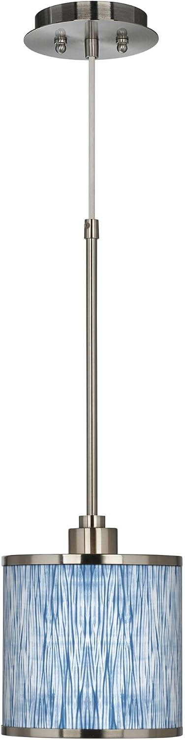 Giclee Glow Beachcomb 7" Modern Coastal Pendant Ceiling Light Fixture Dining Room Over Table Kitchen Island Foyer Drum Hanging Print Shade Blue Brushed Nickel Finish Metal Hallway Entryway Mini