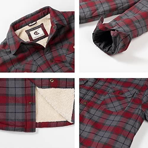 Image of COEVALS CLUB Men's Flannel Shacket Casual Button Snap Sherpa Quilted Lined Premium Jacket Shirts