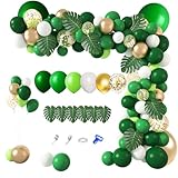 Amandir 163Pcs Jungle Party Balloons Garland Arch Kit, Gold Green Balloons Dinosaur Party Decoration with Palm Leaves for Safari Animal Wild One Birthday Baby Shower St Patricks Day Party Supplies
