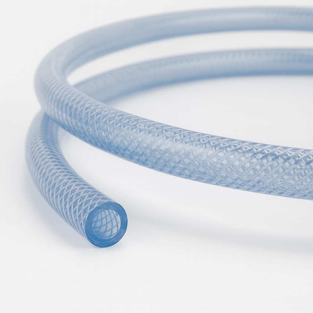 Druckluftschlauch PVC Transparent 50m (Innen Ø 6mm / Wand 2.5mm) – Gewebeschlauch 3-lagig Öl- & Benzinbeständig, Flexibler Wasserschlauch für Kompressor, Luft & Chemikalien