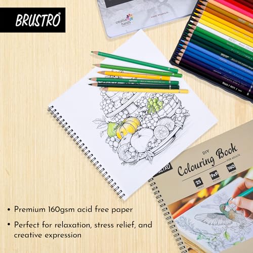Image of BRUSTRO DIY Colouring Book for Adults | 9x9 inches, 160 GSM, 25 Perforated Sheets | Ideal for Fineliners, Colour Pencils, Brush Pens, Markers.