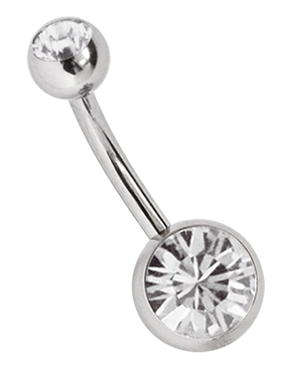 Modern Nature Piercingschmuck Titanio Piercing De Ombligo 1,6 x 6 mm con Circonios Redonda en 8 mm + 5 mm Piedra Bola Claro
