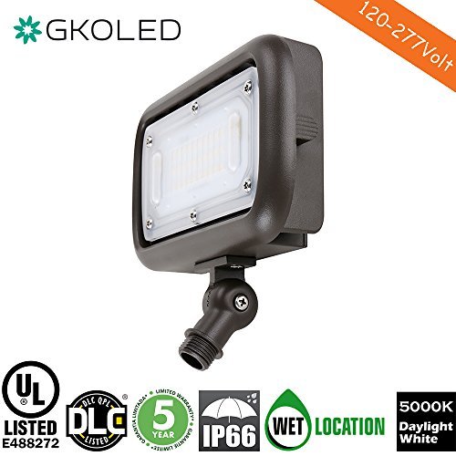 GKOLED 30W LED Floodlight, Outdoor Security Fixture, Waterproof, 100W PSMH Replace, 3000 Lumens, 5000K Daylight White, 70CRI, 1/2" Adjustable Knuckle Mount, UL-Listed & DLC-Qualified, 5 Years Warranty