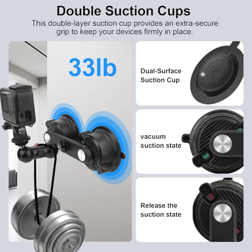 Mechrig Dual Suction Cup Car Mount with Phone Holder,360°Adjustable for Action Cameras & Smartphones,Windshield,Dashboard,Boat Mount for GoPro Hero 13/12/11/10,DJI OSMO Action,Insta360 X4/X3,and More - image 4