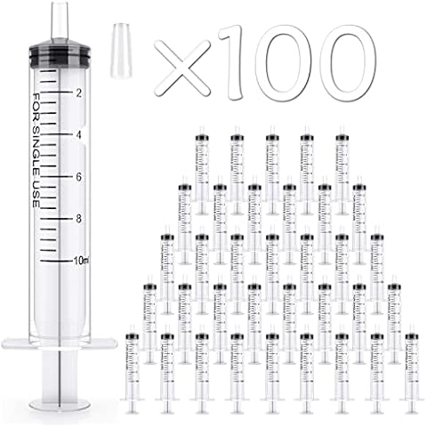 JOLLY PARTY 10ml Syringes 100 Pack Plastic Small Syringe with Tip Cap, Measuring Syringe, Oral Syringe for Scientific Labs, Feeding Pets, Measurement,Refilling, No Needle Cover