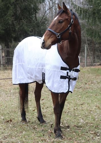 Image of TuffRider Comfy Mesh Fly Sheet | UV Protection Horse Sheet, Standard Neck, 130 Grams Breathable Polyester Mesh - White - 54