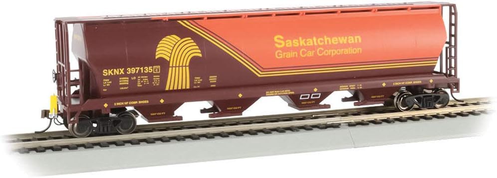 Canadian 4-Bay Cylindrical Grain Hopper with Flashing End of Train Device SASKATCHEWAN (Brown & Orange) - HO Scale